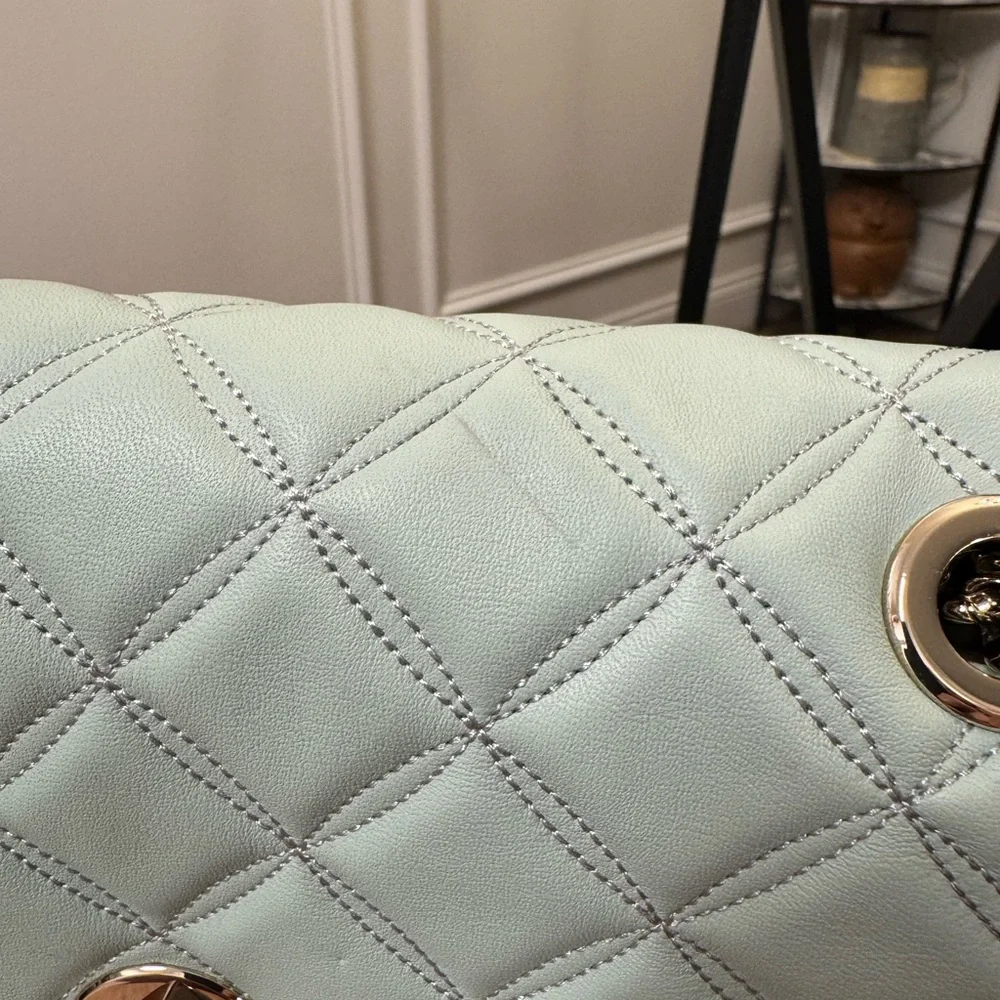 KATE SPADE NATALIA MEDIUM FLAP CROSSBODY SHOULDER CRYSTAL BLUE LEATHER BAG